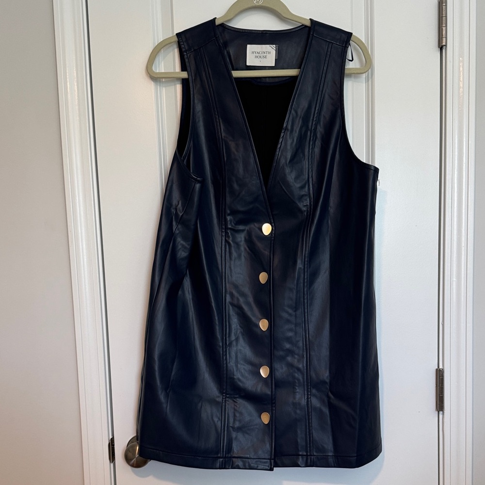 Tuckernuck Hyacinth House Pinafore Faux Leather Mini Dress in Navy